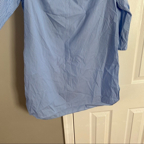 Zara Woman Off Shoulder Pinstripe Embroidered Floral Dress Tunic Medium Blue Red - Picture 11 of 14